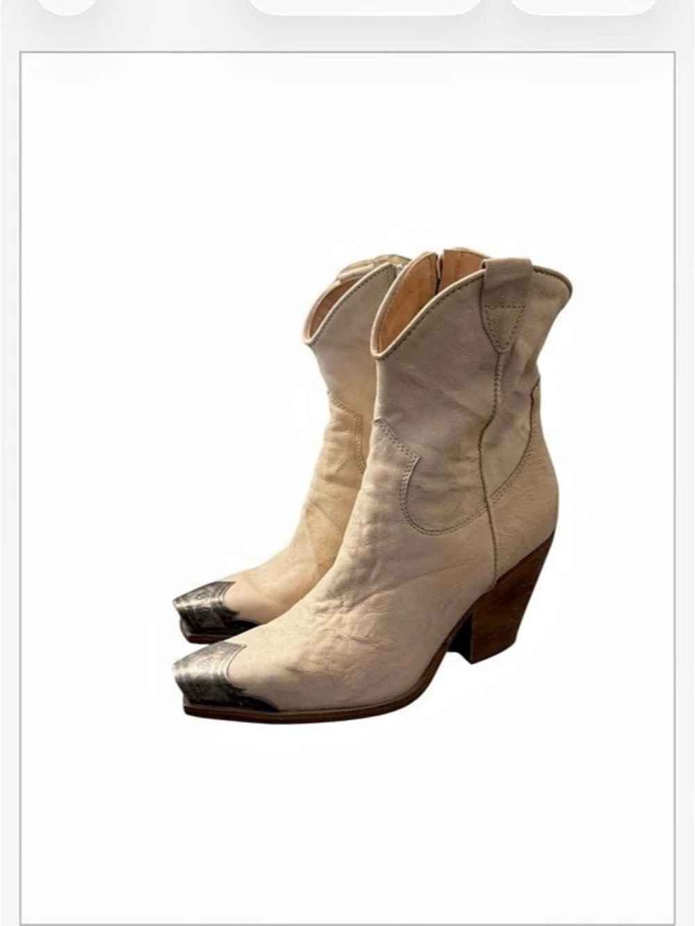Pointed Toe Western Booties in Cream FREE PEOPLE METAL TOE